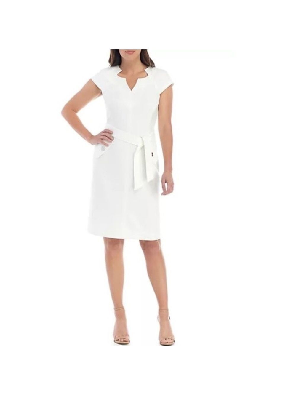 Kasper Textured Tie Waist Crepe Dress